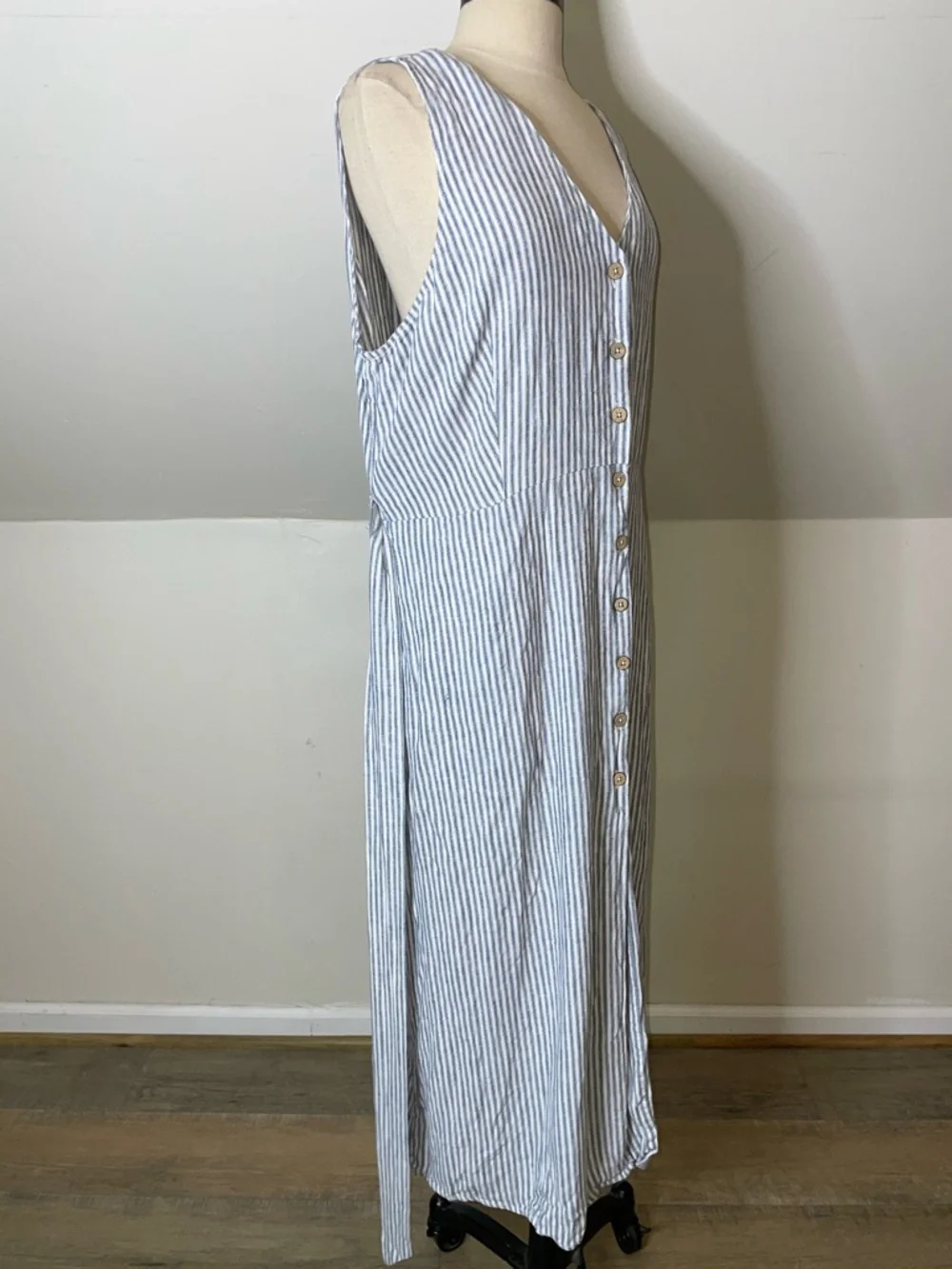 Casa Cabana XL Blue White Striped Shirt Dress Sleeveless Belt Pockets NWOT - Picture 3 of 9